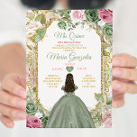 Invitación Sage Green Pink Mis Quince 15 Anos Crown Butterfly<br><div class="desc">Quinceañera Sage Green Pink Gold Crown Invitation Mis Quince 15 Anos,  Butterfly de 16 Años.</div>