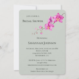 Invitación Sage Green Pink Orchid Floral Brillante Ducha