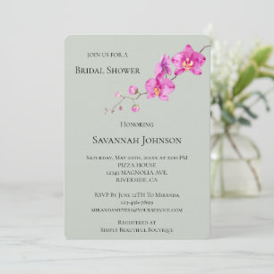 Invitación Sage Green Pink Orchid Floral Brillante Ducha