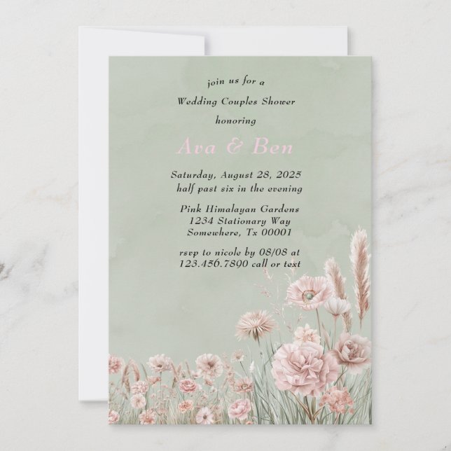 Invitación Sage Green Pink Peony Boda Couples Shower (Anverso)