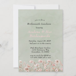 Invitación Sage Green Pink Peony Bridesmaids Luncheon