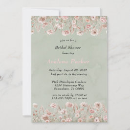 Invitación Sage Green Pink Peony Watercolor Brillante