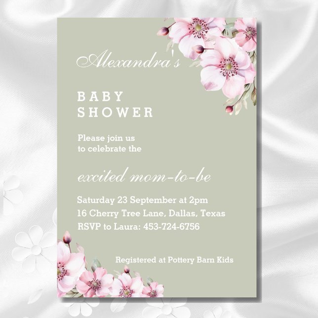 Invitación Sage Green Pink Roses Floral Baby Shower (Subido por el creador)