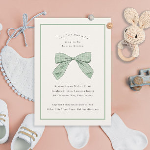 Invitación Sage Green Plaid Bow Elegant Baby Shower