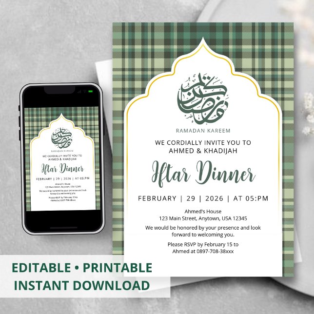 Invitación Sage Green Plaid Pattern Ramadan Iftar Invitation (Subido por el creador)