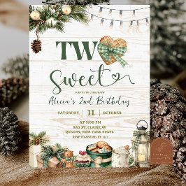 Invitación Sage Green Plaid Rustic Two Sweet Birthday