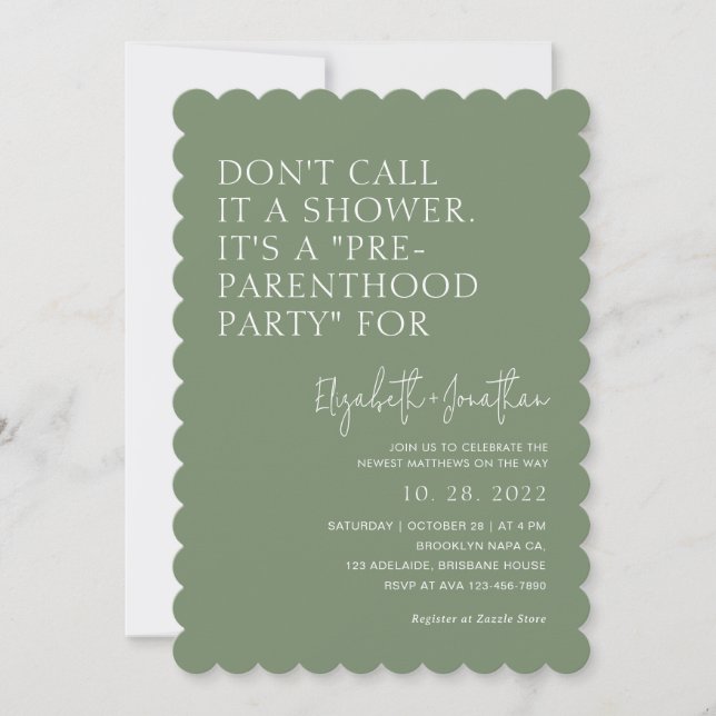 Invitación Sage Green Pre - Parenthood Party | Baby Shower  (Anverso)