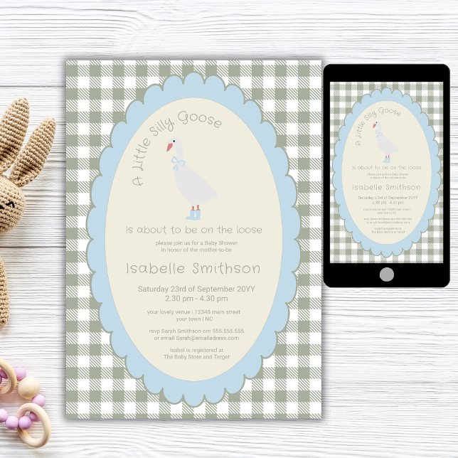 Invitación Sage Green Preppy Silly Little Goose Baby Shower (Subido por el creador)