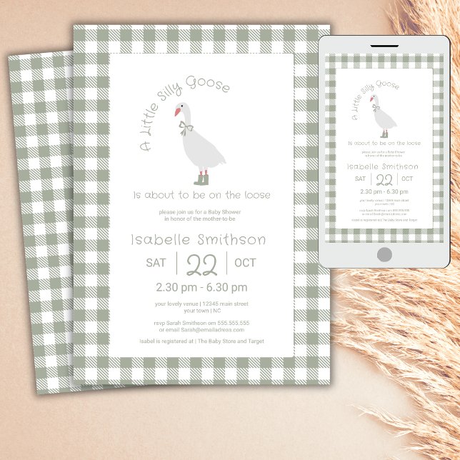 Invitación Sage Green Preppy Silly Little Goose Baby Shower (Subido por el creador)