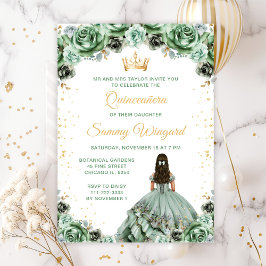 Invitación Sage Green Princess Floral Quinceañera