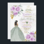 Invitación Sage Green Princess Purple Floral Gold Quiñceanera<br><div class="desc">La Princesa Verde Sage Morple Floral Oro Quiñceanera Invitación Mis Quince 15 Anos,  16º Cumpleaños, </div>