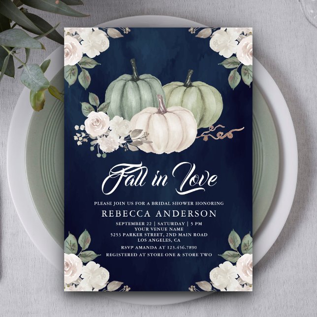 Invitación Sage Green Pumpkin Floral Marina Azul Bridal Ducha (Subido por el creador)