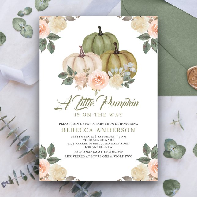 Invitación Sage Green Pumpkin Peach Flall Baby Shower (Subido por el creador)