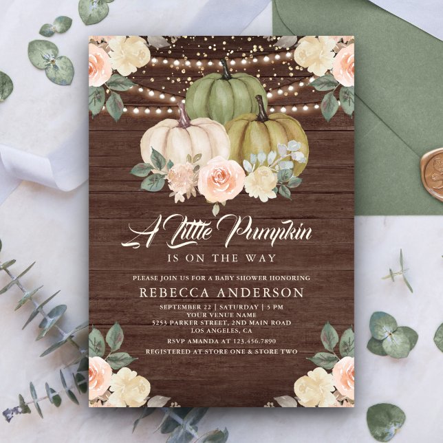 Invitación Sage Green Pumpkin Peach Flood Baby Shower (Subido por el creador)