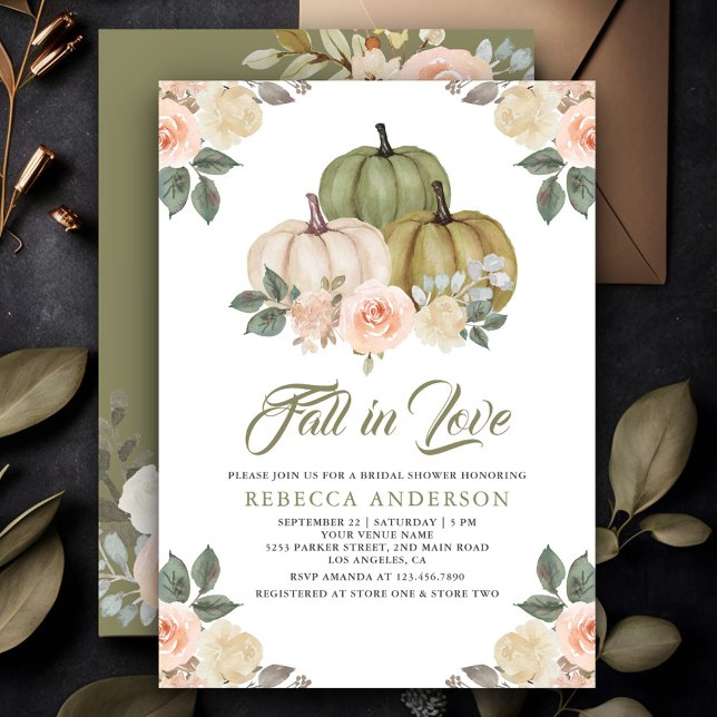 Invitación Sage Green Pumpkin Peach Floral Fall Brillante Sho (Subido por el creador)