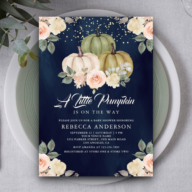 Invitación Sage Green Pumpkin Peach Floral Nave Baby Shower (Subido por el creador)