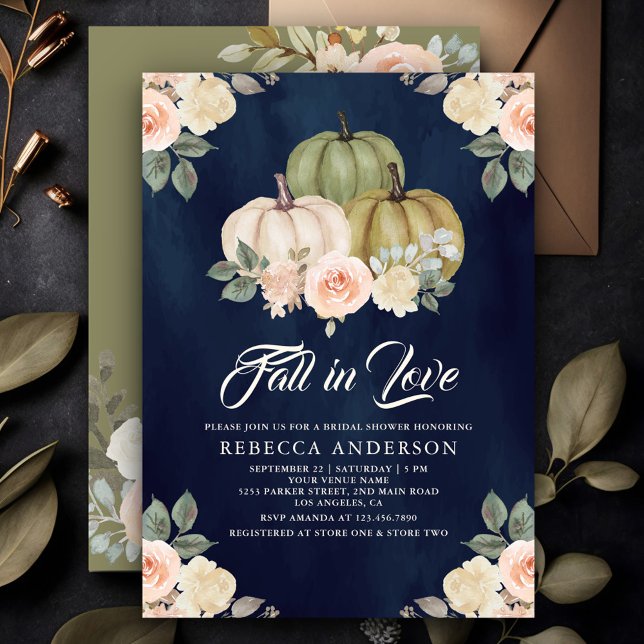 Invitación Sage Green Pumpkin Peach Floral Nave Bridal Shower (Subido por el creador)