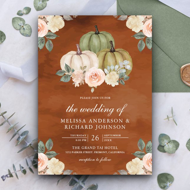 Invitación Sage Green Pumpkin Peach Floral Terracotta Boda (Subido por el creador)