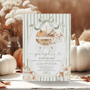 Invitación Sage Green Pumpkin Stroller Floral Baby Shower