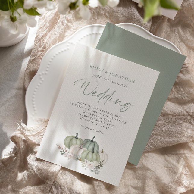 Invitación Sage Green Pumpkins Boda Floral (Subido por el creador)