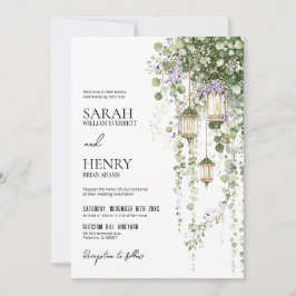Invitación Sage Green Purple Floral Lantern Wedding