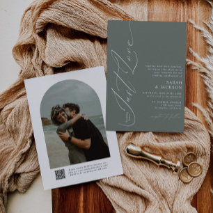 Invitación Sage Green QR Code Nothing Fancy Just Love Boda