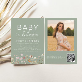 Invitación Sage Green QR Code Wilflower Baby en una ducha de 