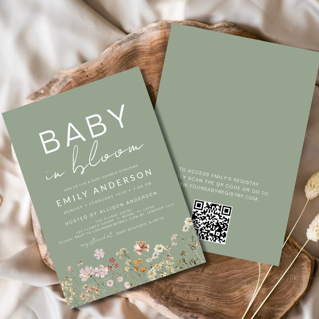 Invitación Sage Green QR Code Wilflower Baby en una ducha de  (Subido por el creador)