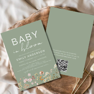 Invitación Sage Green QR Code Wilflower Baby en una ducha de