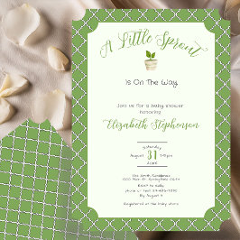 Invitación Sage Green Quatrefoil Little Sprout Baby Shower
