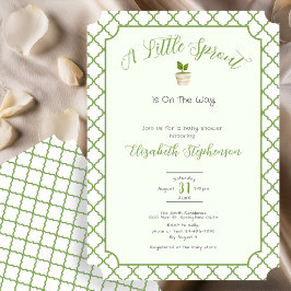 Invitación Sage Green Quatrefoil Little Sprout Baby Shower