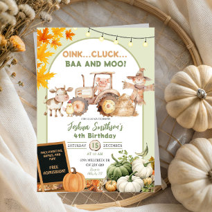 Invitación Sage Green Ranch Farm Animals Pumpkin Birthday