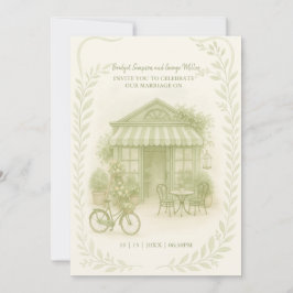 Invitación sage green romántico boda café al aire libre