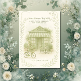 Invitación sage green romántico boda café al aire libre