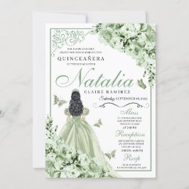 Invitación Sage Green Rosas Princesa vestida de princesa Quin
