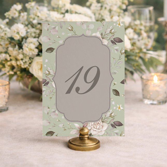 Invitación Sage Green Rose Wedding Table Numbers 10–19 (Subido por el creador)