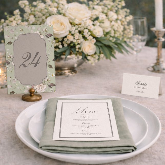 Invitación Sage Green Rose Wedding Table Numbers 20-29 (Subido por el creador)