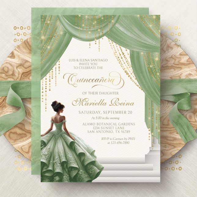 Invitación Sage Green Royal Cuento de Hadas Moderno Quinceañe (Subido por el creador)