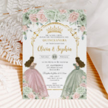 Sage Green Rubor Floral Twins Gold Quinceañera
