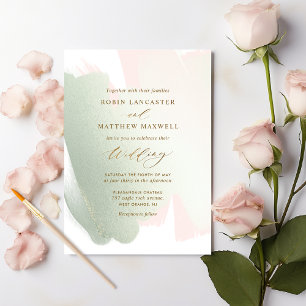 Invitación Sage Green Rubor Pink Minimal Elegant Wedding