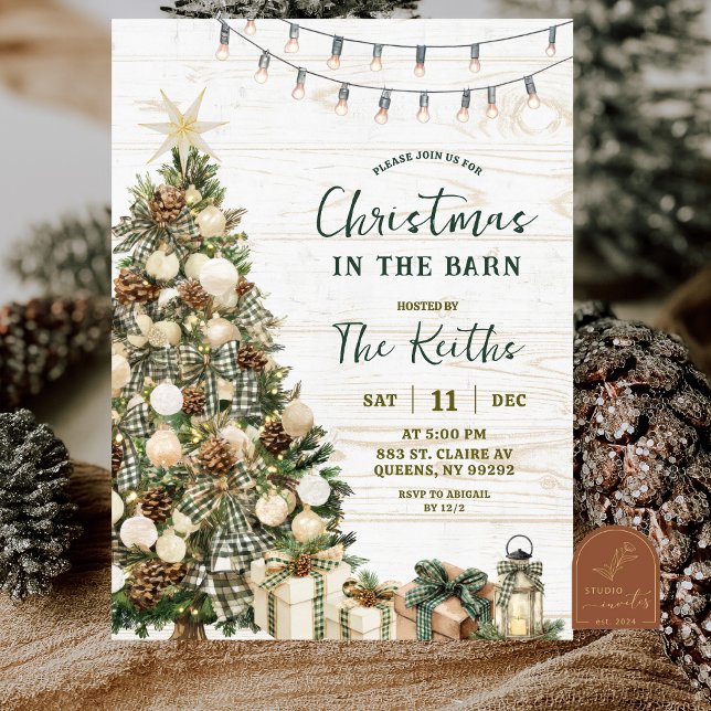 Invitación Sage Green Rustic Christmas Barnyard Party (Subido por el creador)