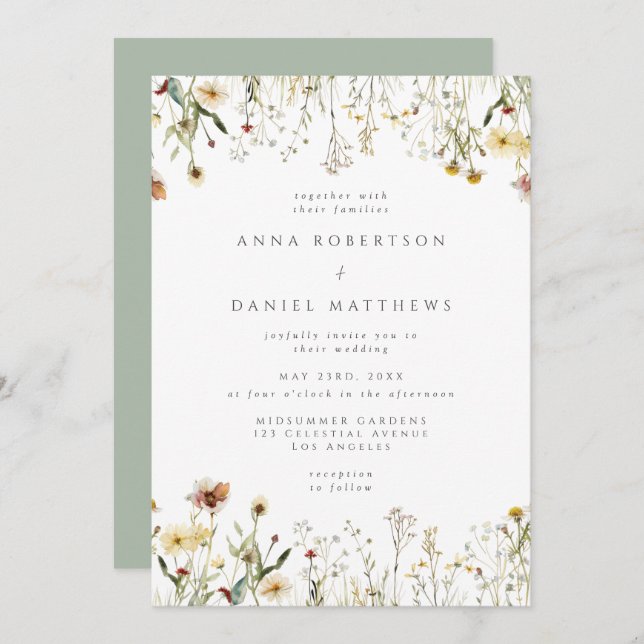 Invitación Sage Green Rustic Wildflower Wedding Invitation (Anverso / Reverso)