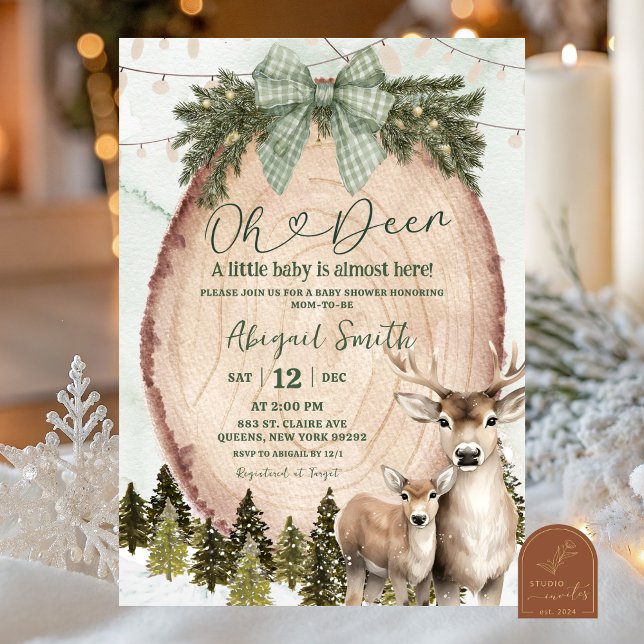 Invitación Sage Green Rustic Winter Deer Baby Shower (Subido por el creador)