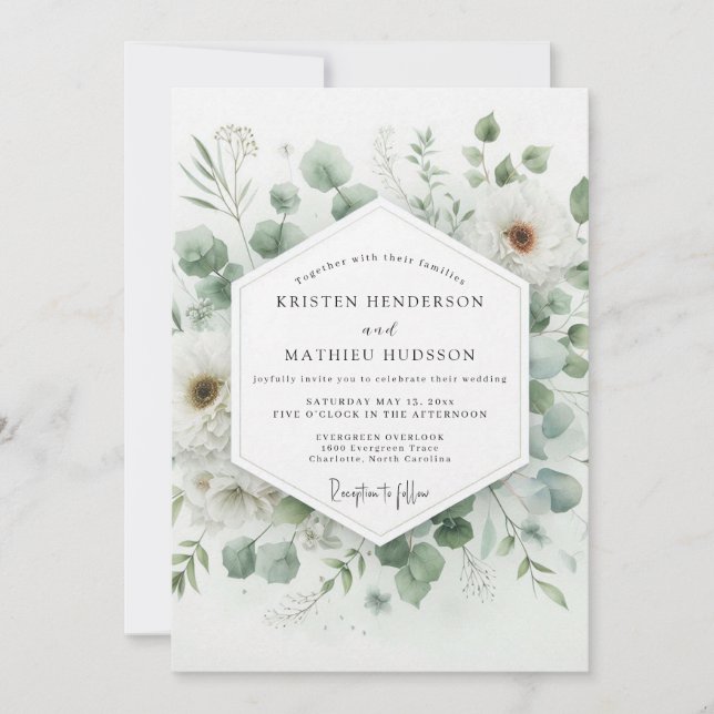 Invitación Sage Green Serene Flora Wedding (Anverso)