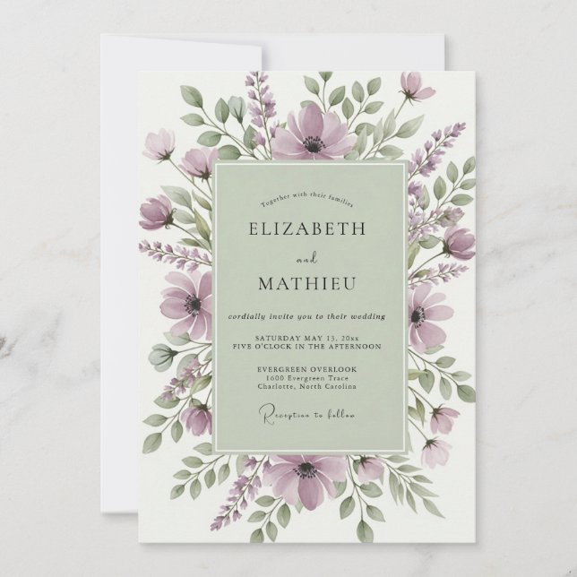 Invitación Sage Green Serene Wildflower Wedding (Anverso)