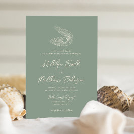 Invitación Sage Green Shell Beach Ocean Destination Wedding
