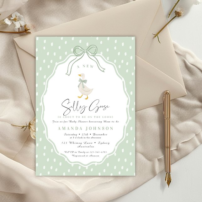 Invitación Sage Green Silly Goose Coquette Baby Shower (Subido por el creador)