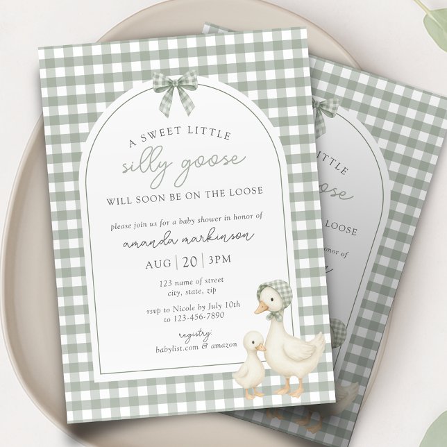 Invitación Sage Green Silly Goose Storybook Baby Shower (Subido por el creador)