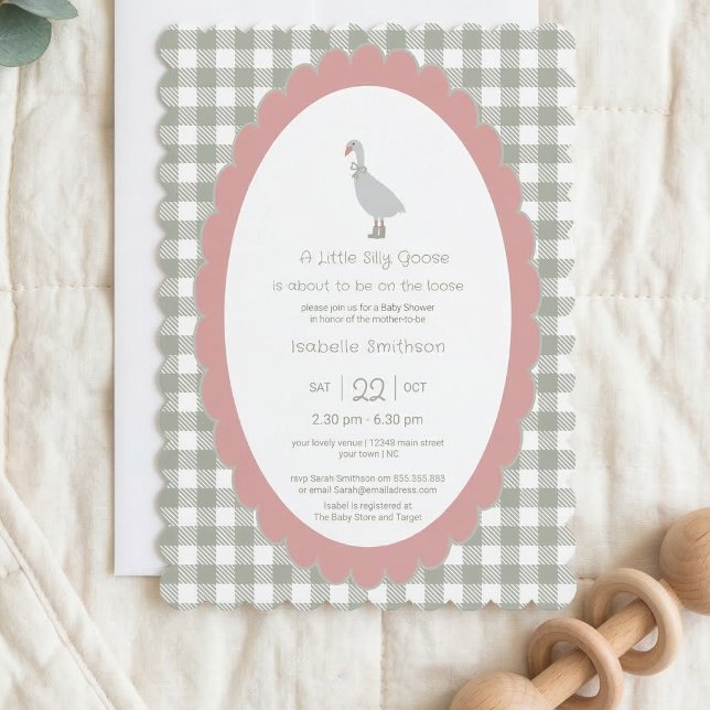 Invitación Sage Green Silly Little Goose Baby Shower QR Code  (Subido por el creador)