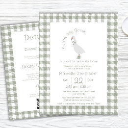 Invitación Sage Green Silly Little Goose Baby Shower QR Code